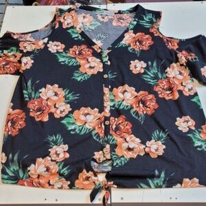 Absolutely Famous Black Cold Shoulder Blouse With Floral Design